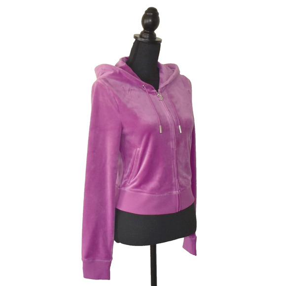 A8 NWT JUICY COUTURE Electric Violet Velour OG Bling Hoodie Jacket Size S $119 - Picture 2 of 6